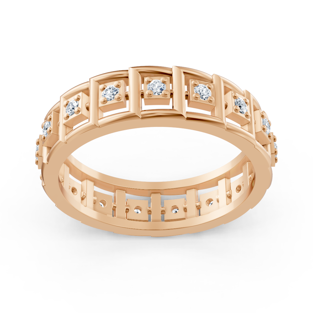 Bague en or rose avec 17 diamants de laboratoire – Design délicat en 14K