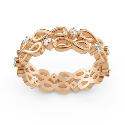 Rose gold ring with infinity symbols and 12 lab diamonds – 14K