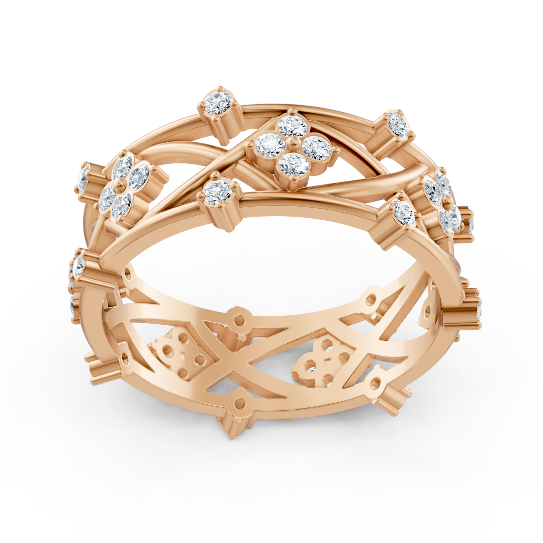 42 laboratuvar pırlantalı 14K Rose Altın çiçekli yüzük - Rosy Lab Diamonds’tan yüksek kaliteli Mücevher