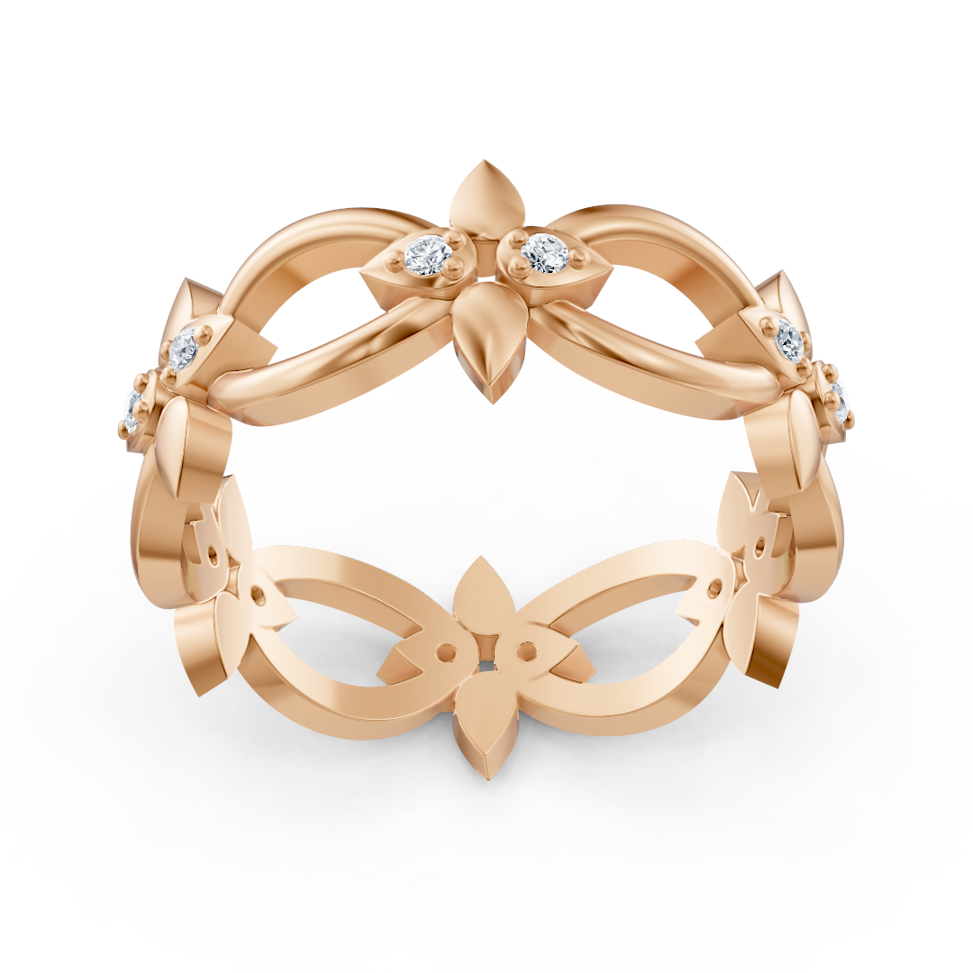 Floral ring made of 14K Rose Gold with 12 lab-grown diamonds – high-quality Jewelry by Rosy Lab Diamonds