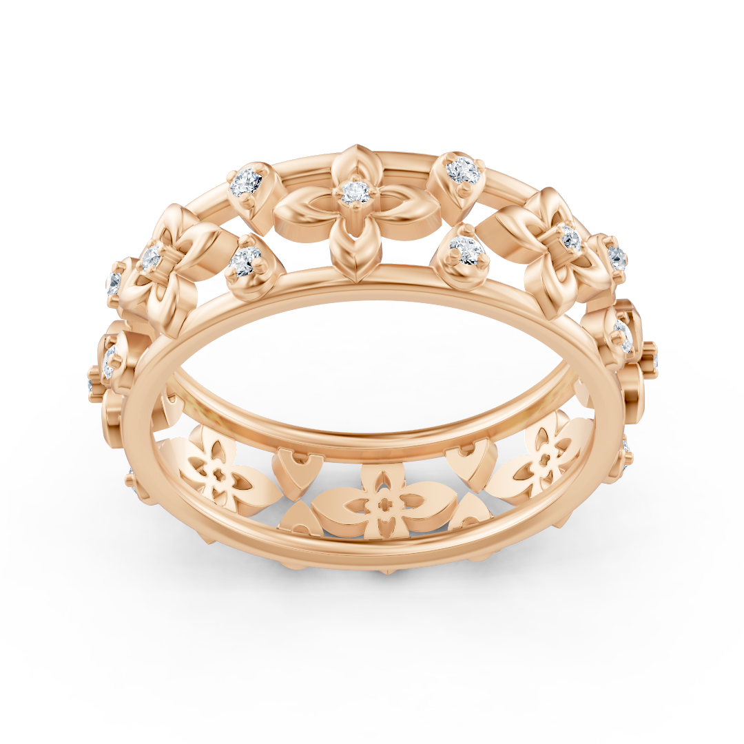 Bague diamant florale en or rose 14 carats avec diamants de laboratoire