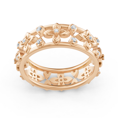 Bague diamant florale en or rose 14 carats avec diamants de laboratoire