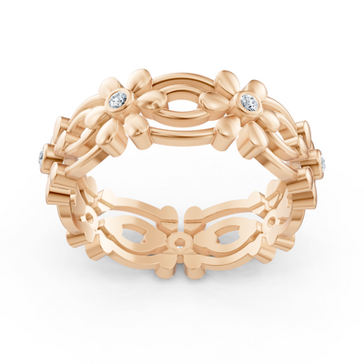 Rose gold flower ring with lab diamonds