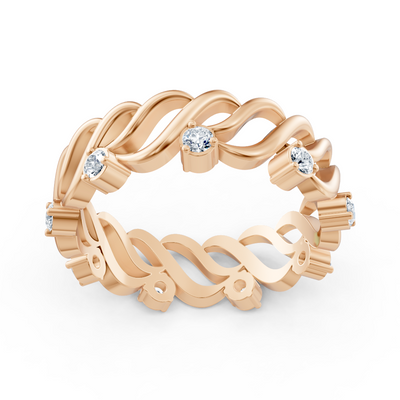 Rose gold ring with wave texture and lab diamonds