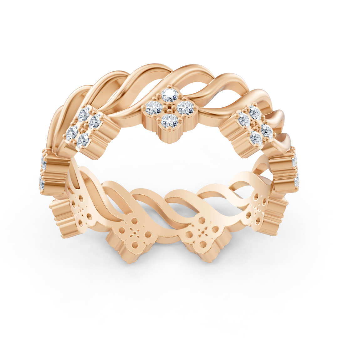 Rose gold ring with floral texture and lab-grown diamonds - high-quality Jewelry by Rosy Lab Diamonds