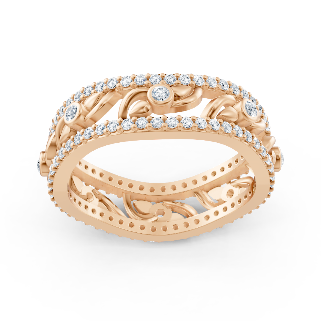 Rose gold ring with floral elements and lab diamonds