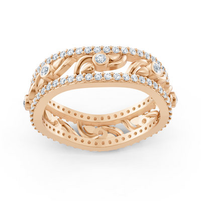 Rose gold ring with floral elements and lab diamonds