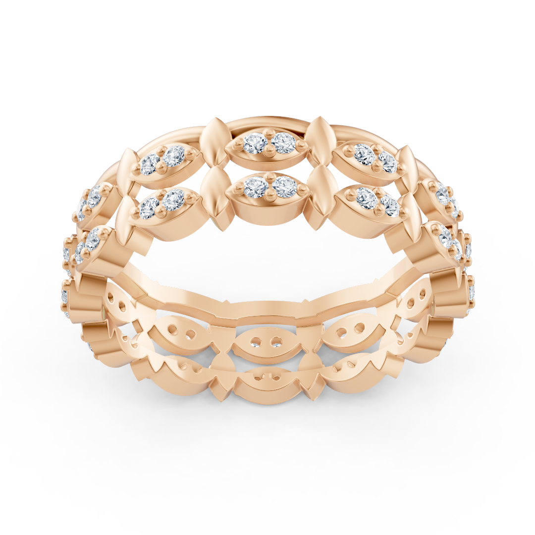 Rose gold ring with marquise-shaped elements and lab diamonds