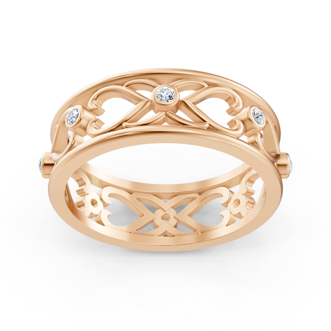 Rose gold ring with heart ornaments and lab diamonds