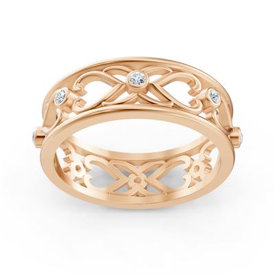 Rose gold ring with heart ornaments and lab diamonds