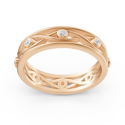 Delicate braided ring with lab diamonds in rose gold 