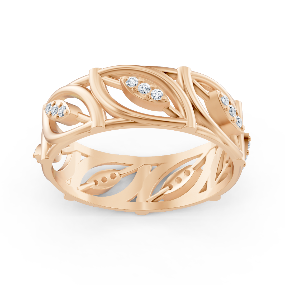 Rose gold ring with curved design and lab diamonds