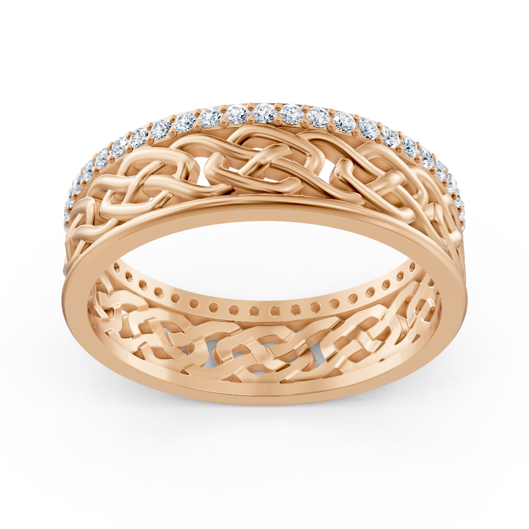 Rose gold braided ring with lab diamonds