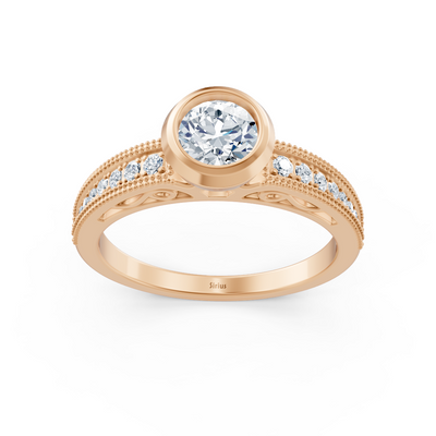 Rose gold ring with bezel setting, ornament details and lab diamond