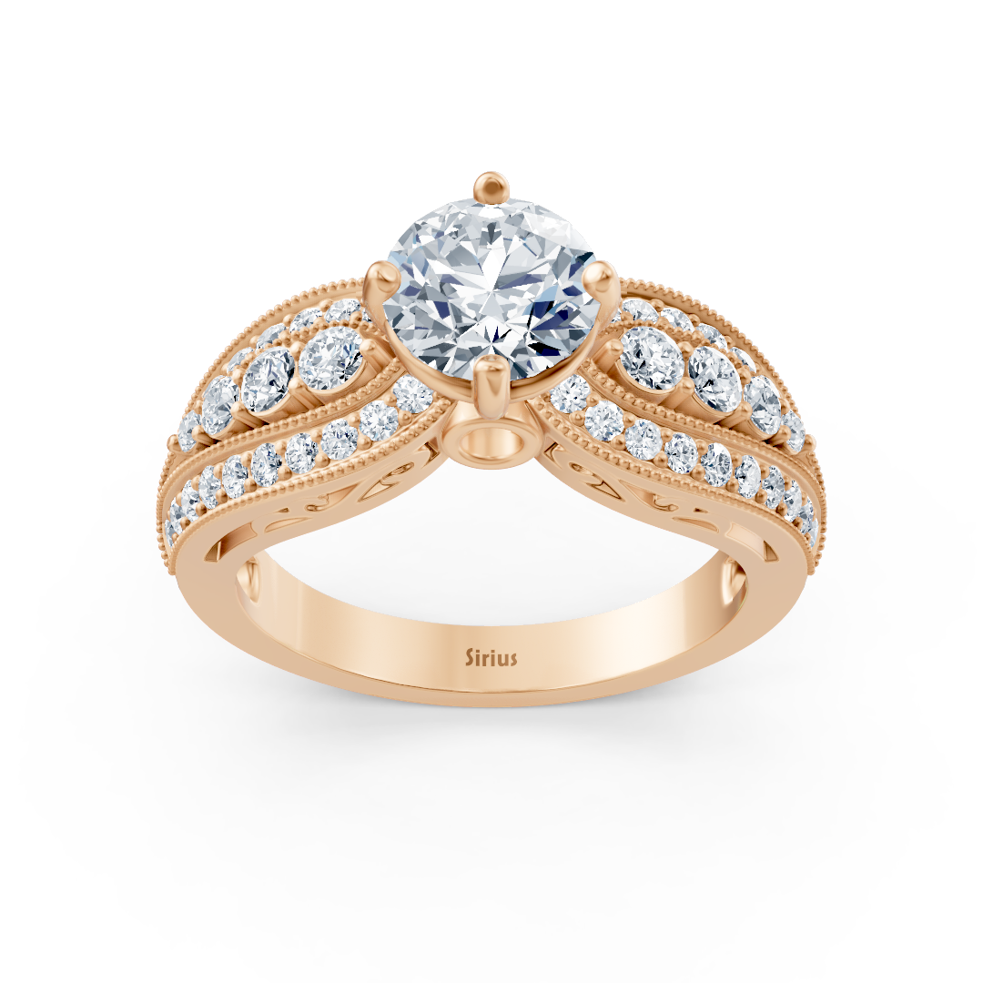 Rose gold ring in antique style with lab diamond and white topaz
