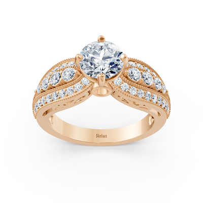 Rose gold ring in antique style with lab diamond and white topaz