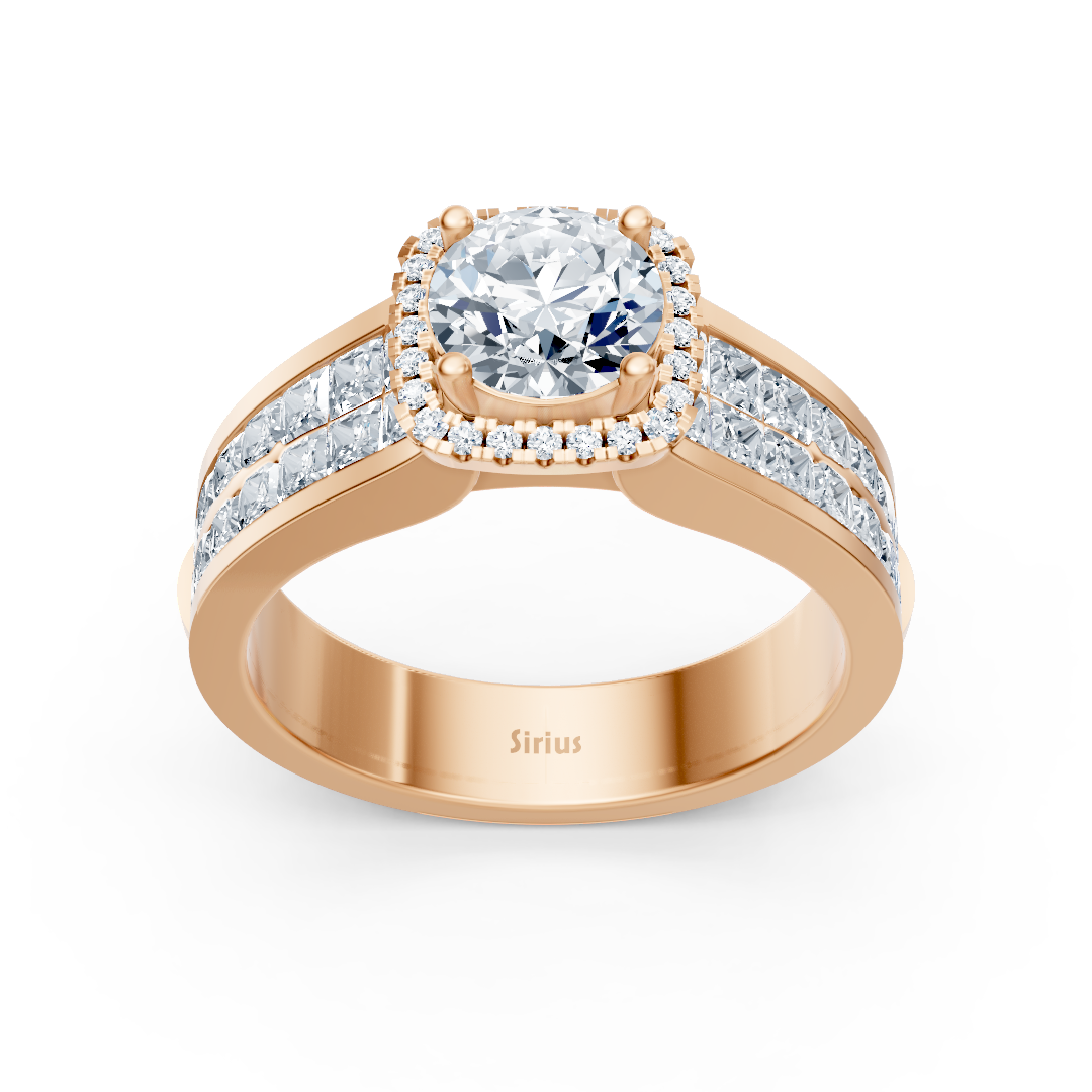 Rose gold ring with princess cut and halo lab diamond