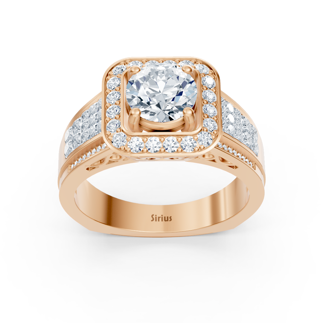 Rose gold ring with princess-cut and square halo setting featuring lab-grown diamonds - high-quality Jewelry from Rosy Lab Diamonds