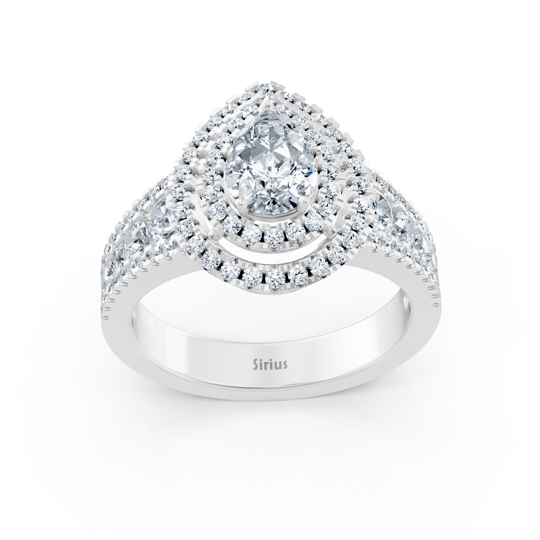 Elegant White Gold ring with lab-grown Diamond and Pear Cut white topaz – high-quality Jewelry from Rosy Lab Diamonds