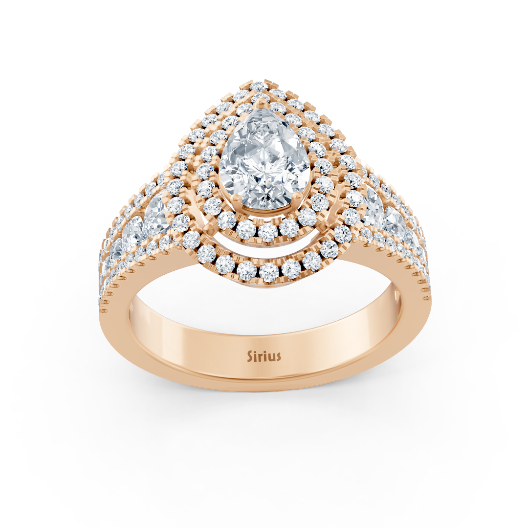 Bague en Or Rose avec topaze blanche en taille poire et diamants de laboratoire sertis pavé – Bijoux haut de gamme de Rosy Lab Diamonds