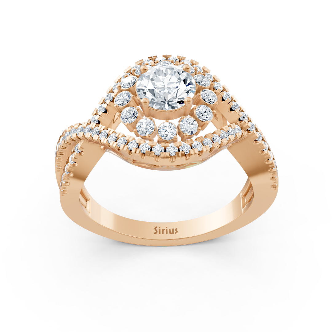 Rose gold ring with X design and lab-grown diamond setting 