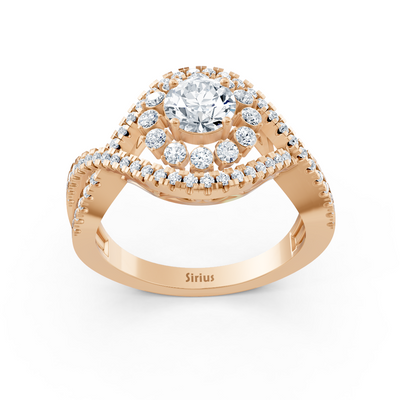 Rose gold ring with X design and lab-grown diamond setting 