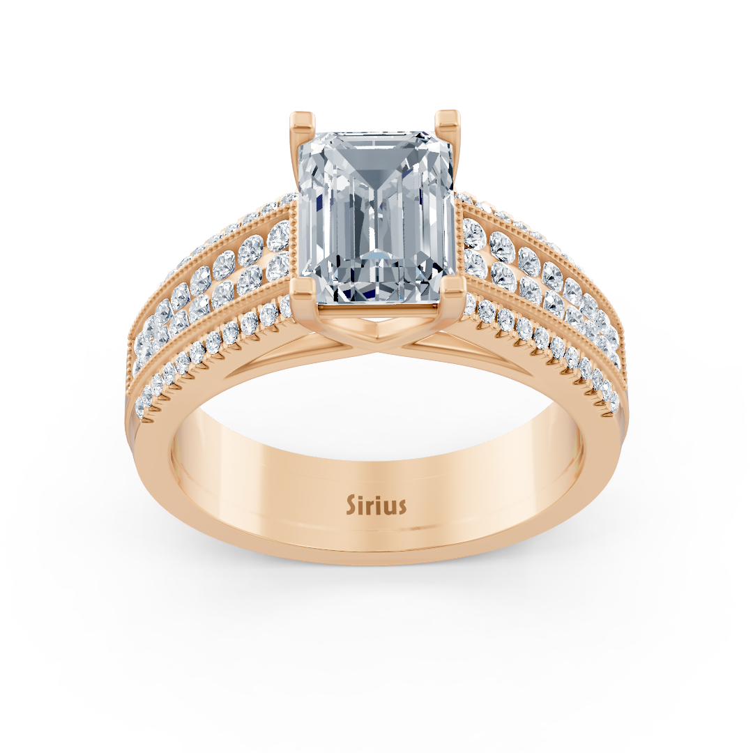 Rose Altın yüzük, Sekizgen Beyaz Topaz ve laboratuvarda yetiştirilmiş elmaslarla - Geniş tasarım - Rosy Lab Diamonds’tan yüksek kaliteli Mücevher