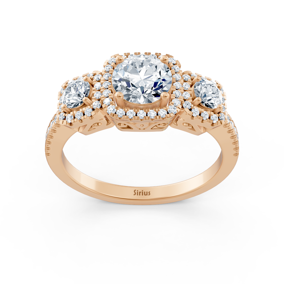 Roségold-Ring mit drei Weißtopasen & laborgezüchteten Diamanten - Trio-Komposition - hochwertiger Schmuck von Rosy Lab Diamonds