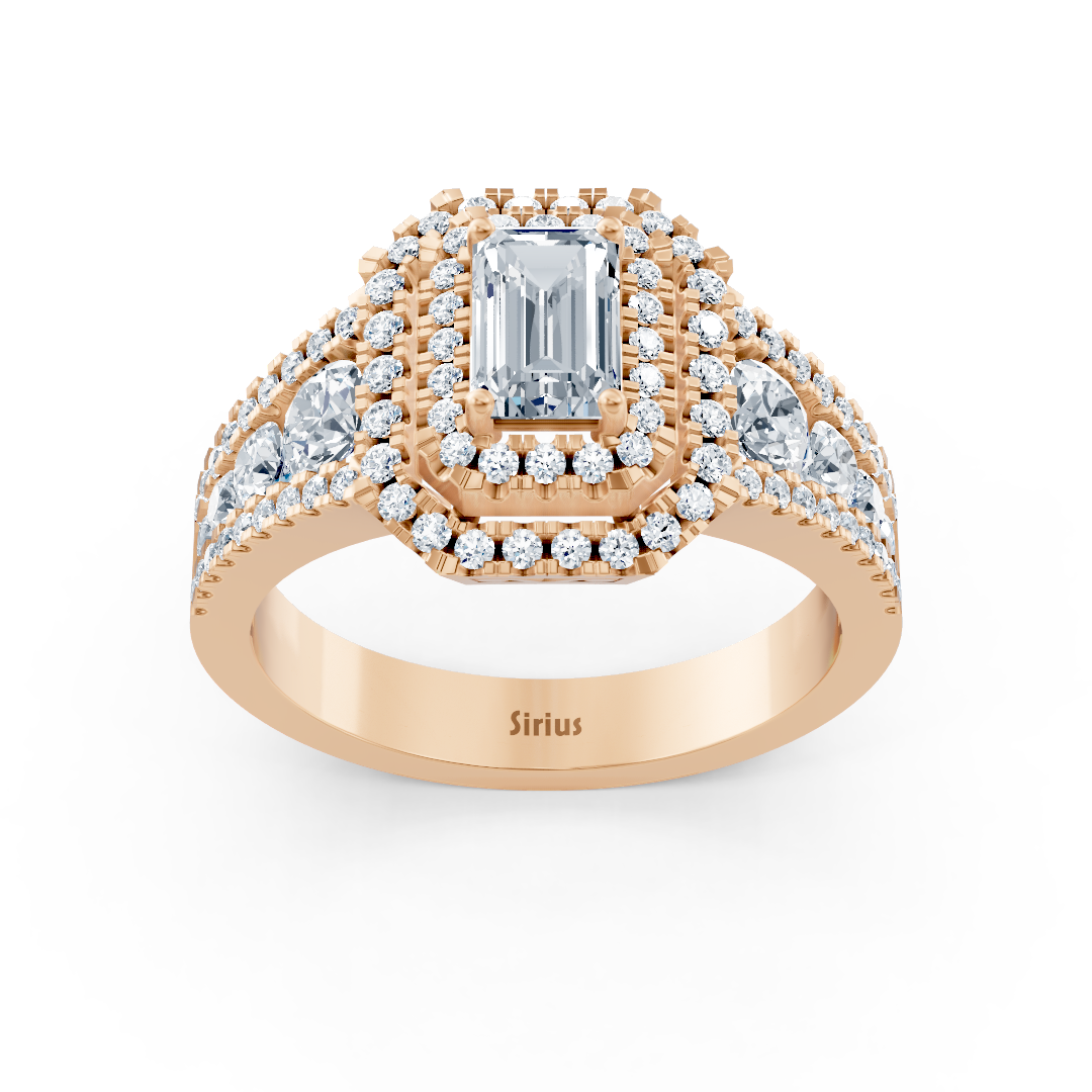 Bague en or rose majestueuse avec Saphir et diamants taille émeraude – Bijoux haut de gamme de Rosy Lab Diamonds