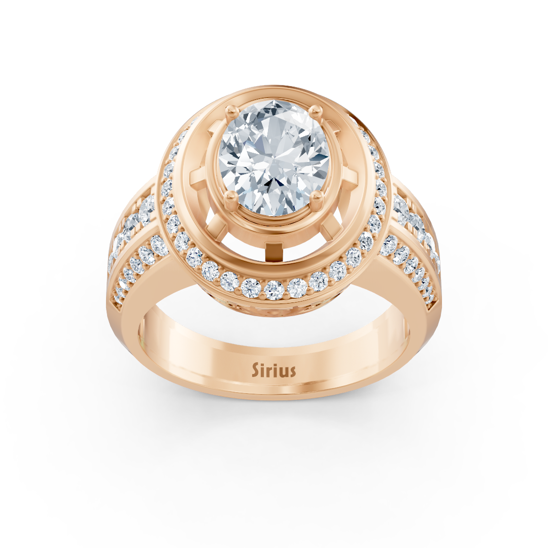خاتم راقٍ من الذهب الوردي مع توباز أبيض بيضاوي وماسات - مجوهرات فاخرة من Rosy Lab Diamonds