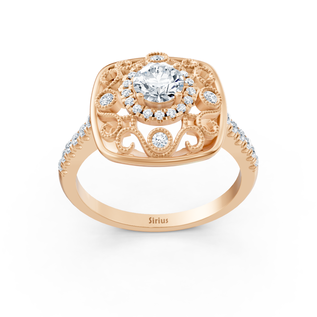 خاتم من الذهب الوردي على الطراز الباروكي مع ألماس مُصنّع في المختبر - مجوهرات فاخرة من Rosy Lab Diamonds