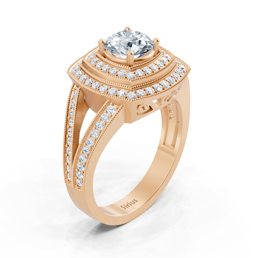 Rose Gold halo ring with white topaz and lab-grown diamonds – high-quality Jewelry by Rosy Lab Diamonds