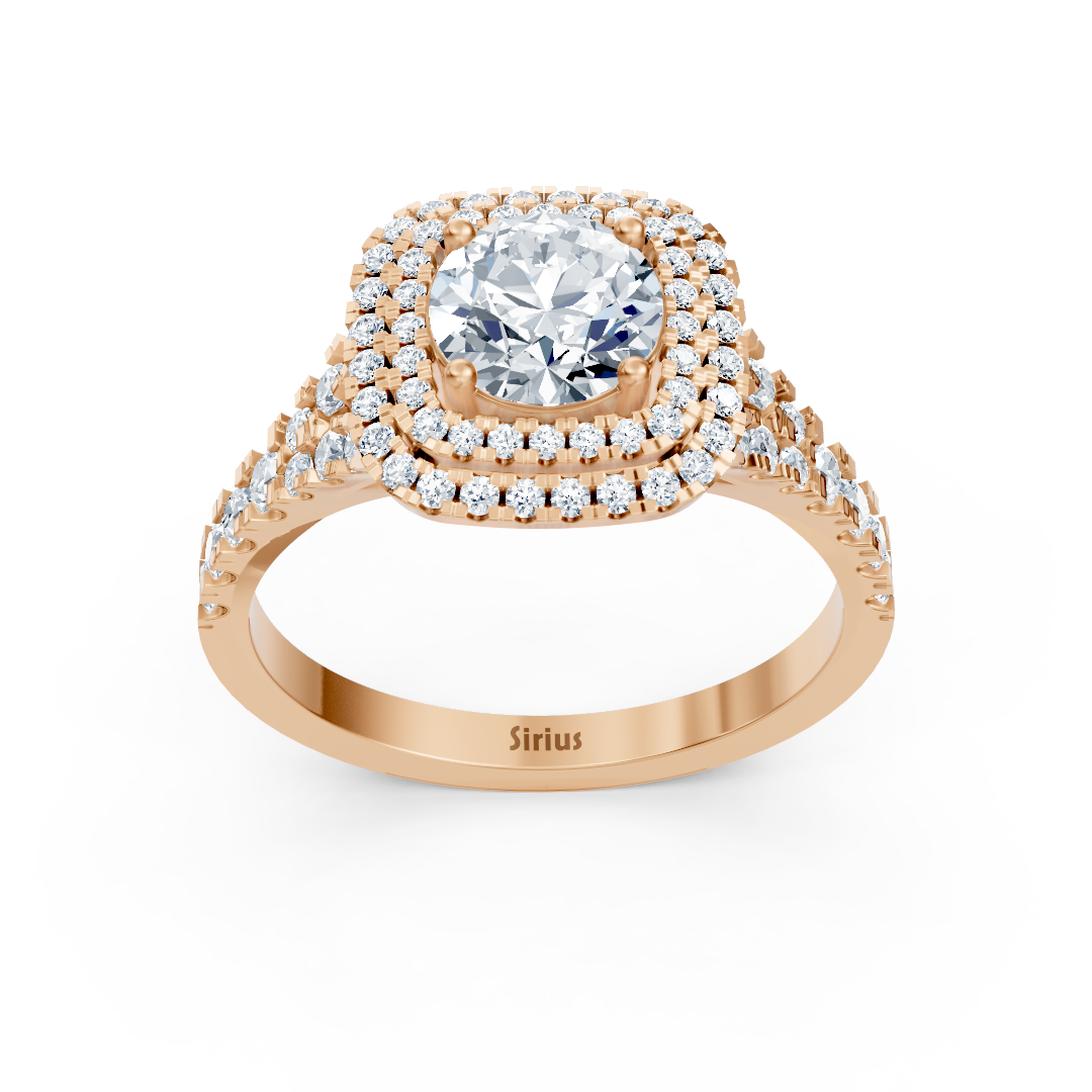 Bague en Or Rose à double halo avec topaze blanche de 1 ct – Bijoux haut de gamme de Rosy Lab Diamonds