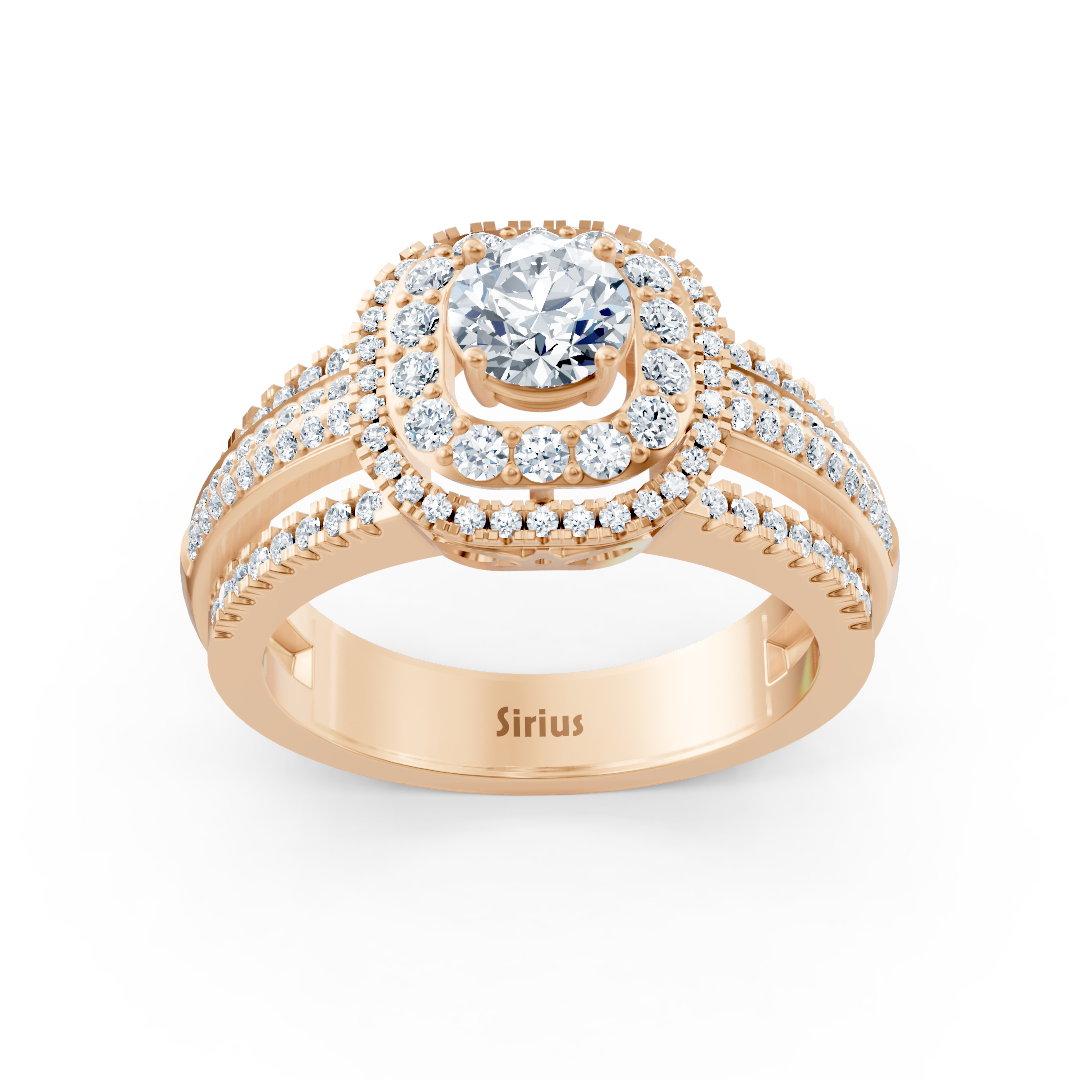 Bague en Or Rose avec un Diamant central et un double serti pavé – Bijoux haut de gamme de Rosy Lab Diamonds
