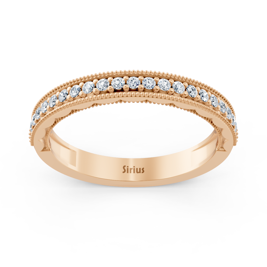 0.21 carat diamond half eternity ring with milgrain details in 14 carat rose gold