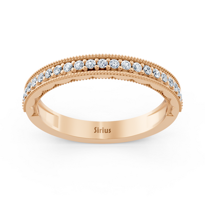 0.21 carat diamond half eternity ring with milgrain details in 14 carat rose gold
