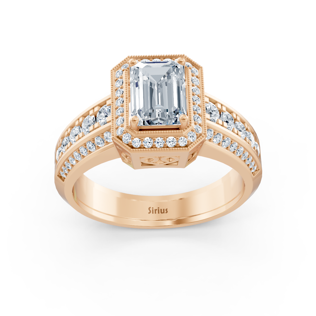 Emerald kesim laboratuvar elmaslı pembe altın yüzük - Rosy Lab Diamonds’tan yüksek kaliteli Mücevher