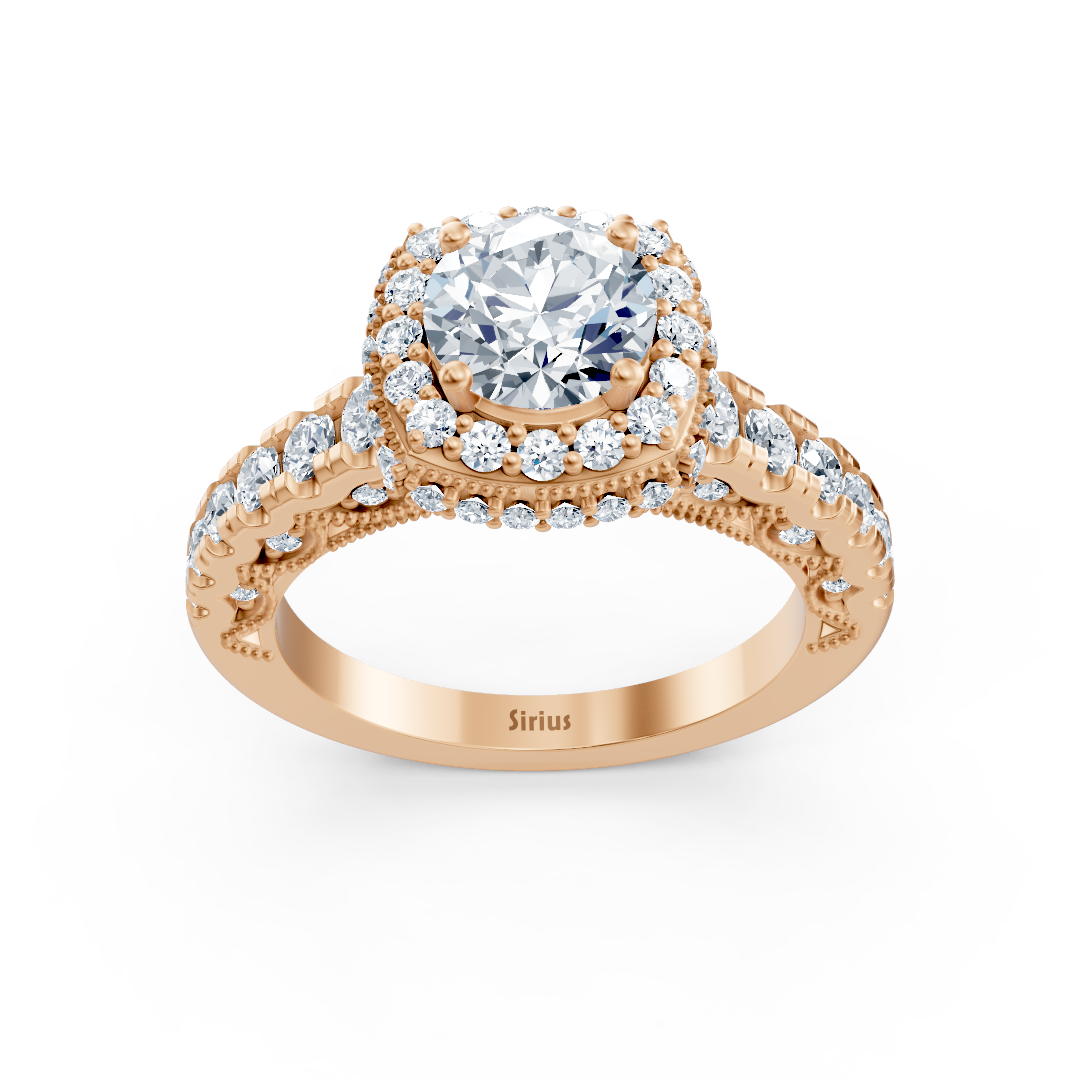 Vintage halo tasarımlı ve laboratuvar pırlantalı muhteşem pembe altın yüzük - Rosy Lab Diamonds’tan yüksek kaliteli Mücevher