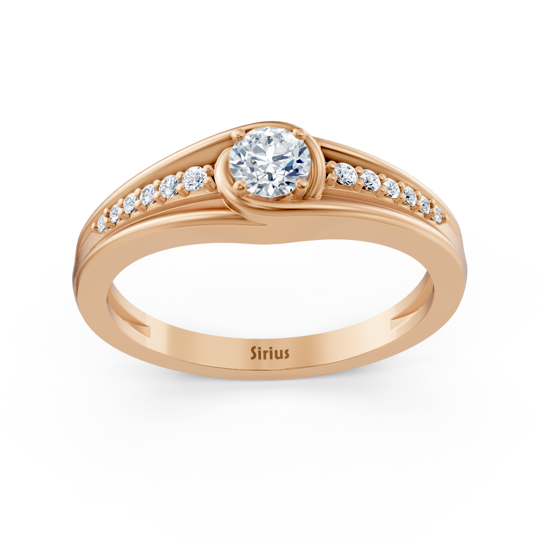 خاتم من الذهب الوردي مع ماسة سوليتير وماسات مختبرية رقيقة - مجوهرات فاخرة من Rosy Lab Diamonds