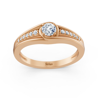 Rose gold ring with solitaire and fine lab diamonds