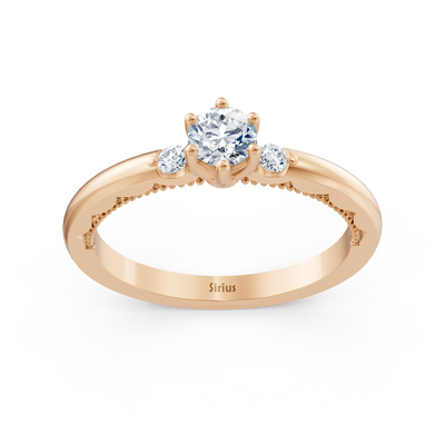 Rose gold engagement ring with triple-set lab diamonds