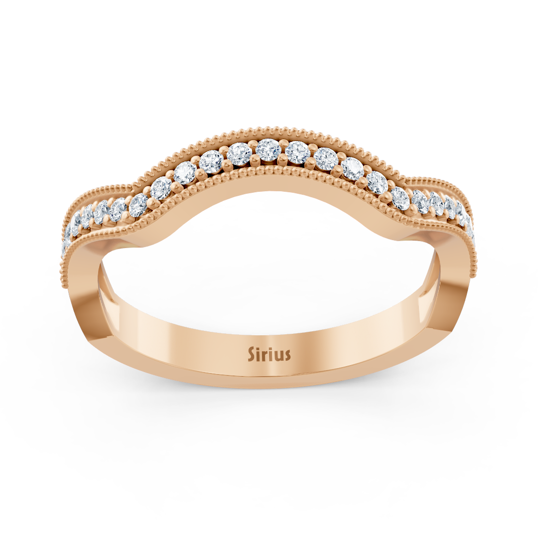 خاتم من الذهب الوردي مرصّع بالألماس المصنع في المختبر بتصميم مموج - مجوهرات فاخرة من Rosy Lab Diamonds
