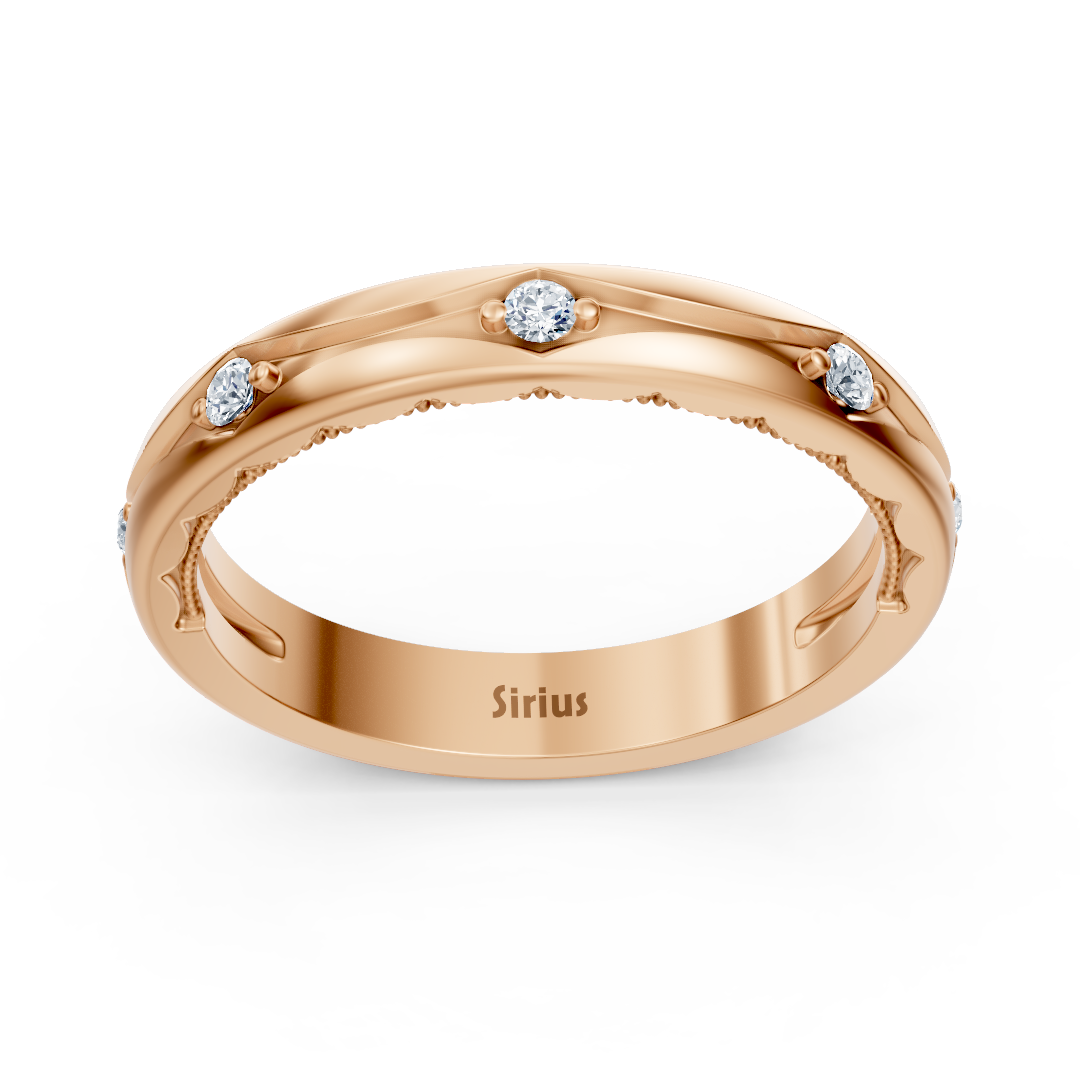 Rose gold ring with curved design and lab diamonds