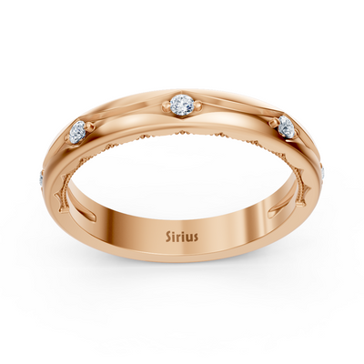 Rose gold ring with curved design and lab diamonds