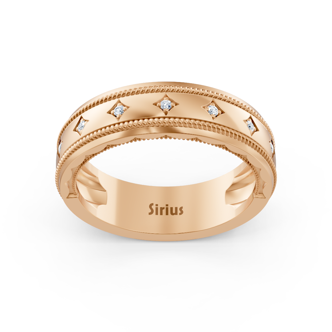 Bague en or rose avec diamants de laboratoire sertis en forme d'étoile