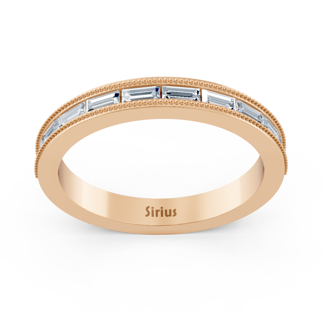Rose gold ring with channel setting and round cut lab diamonds