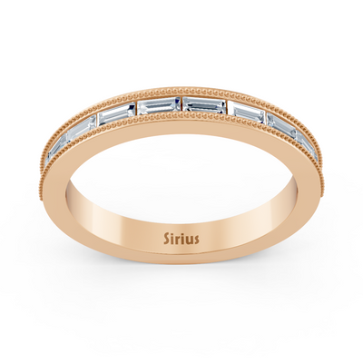 Rose gold ring with channel setting and round cut lab diamonds