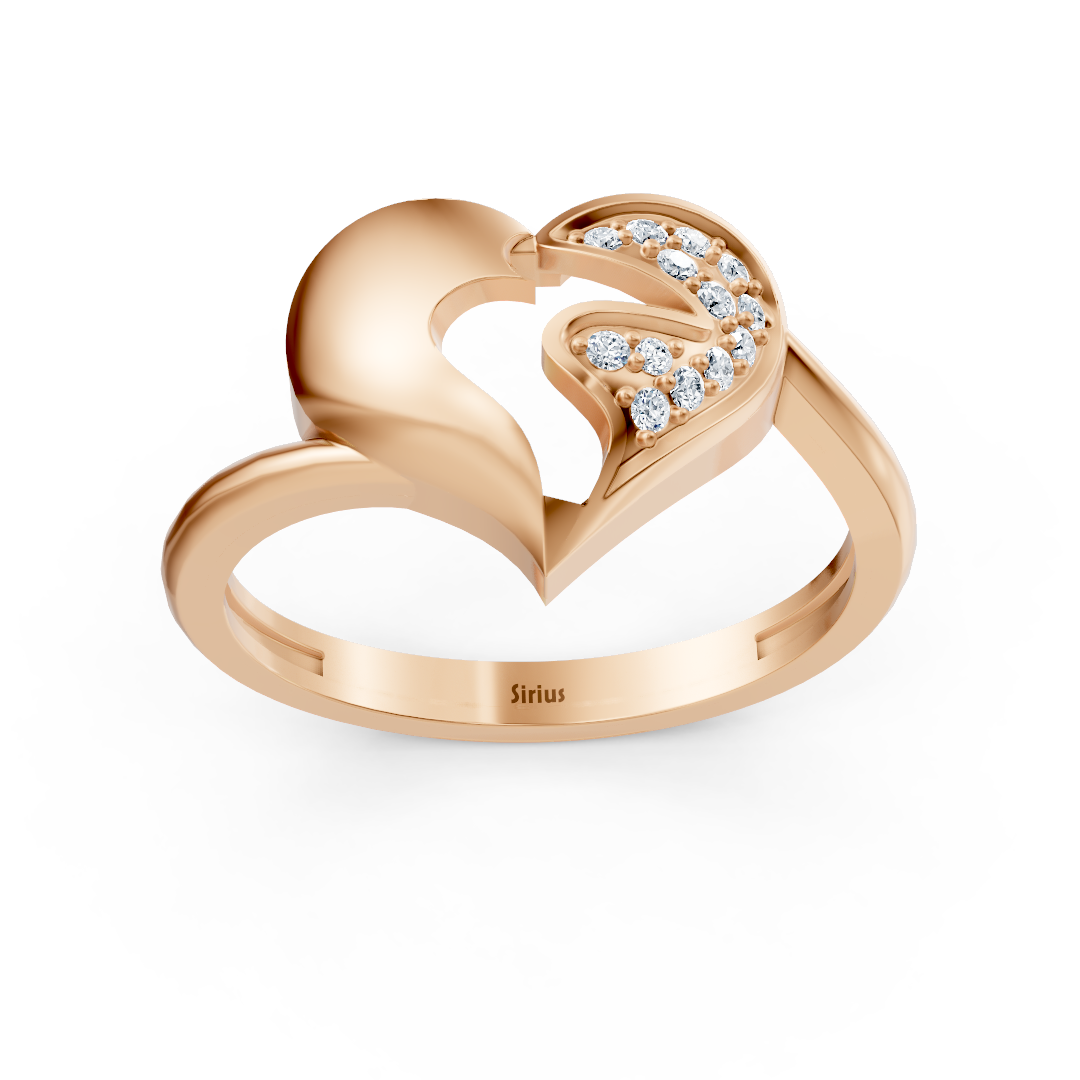 Rose gold heart ring with artistic design and lab diamonds