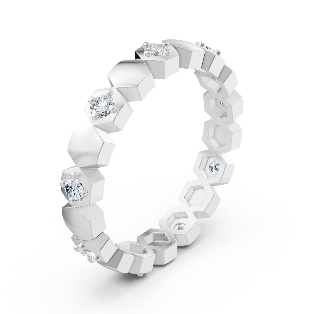 Birgie Bague Diamant Or Blanc 14K – Design Hexagone