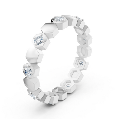 Birgie Bague Diamant Or Blanc 14K – Design Hexagone